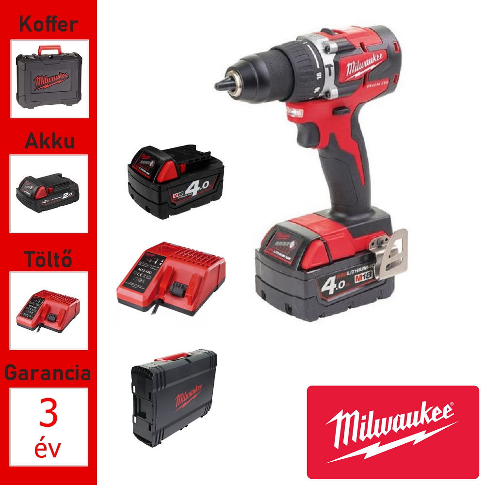 Milwaukee 18V szénkefe nélk. fúrócsavarozó 60Nm + 2db 4Ah akku